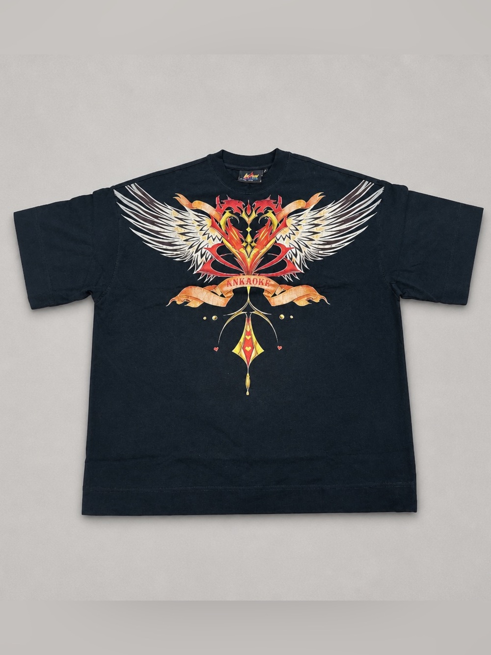 Men’s Graphic T-Shirt with Heart and Wings Design Black size M.